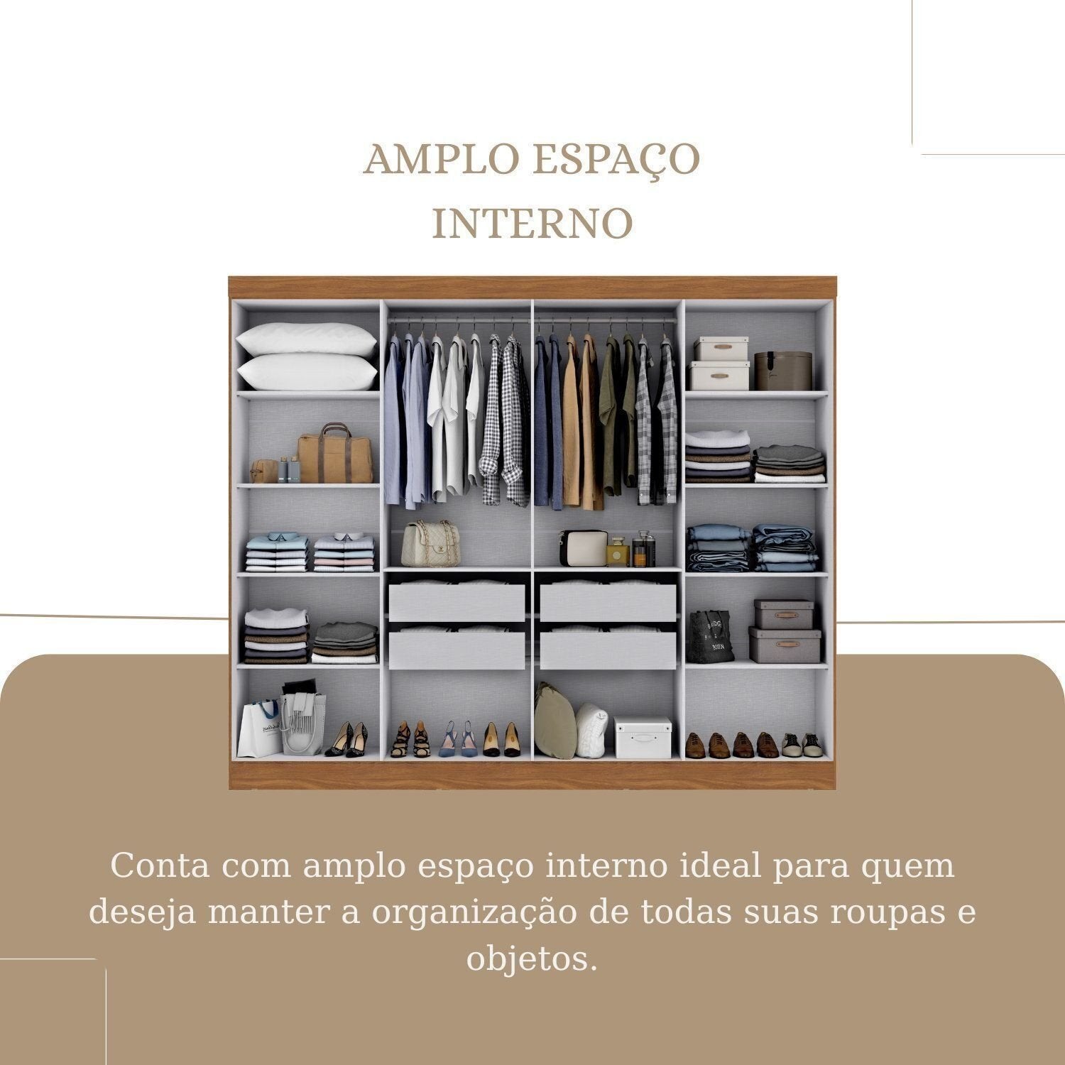 Guarda-Roupa Modulado de Canto 11 Portas 4 Gavetas Paris Maxel 100% MDF Off White/Cinamomo