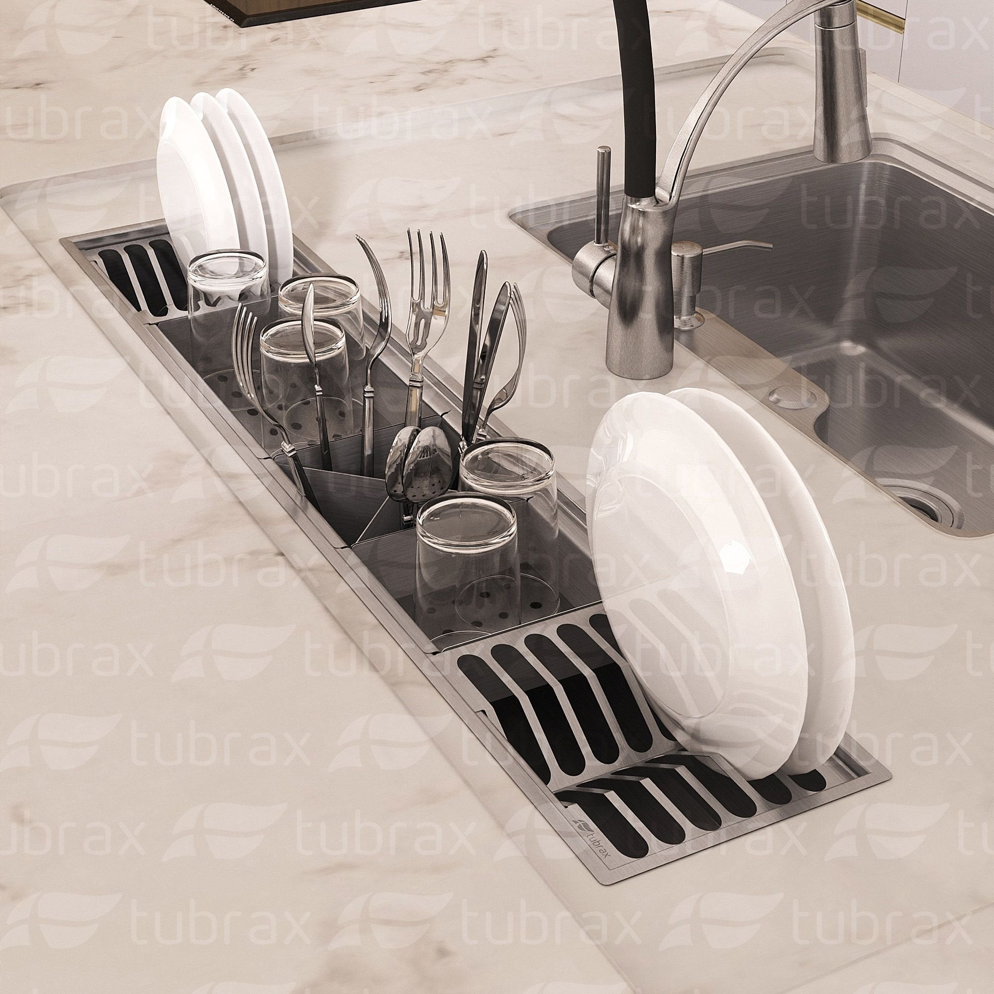 Canal Úmido Organizador Escorredor 90 cm Aço Inox 304 5 Módulos Tubrax UAC0001-N