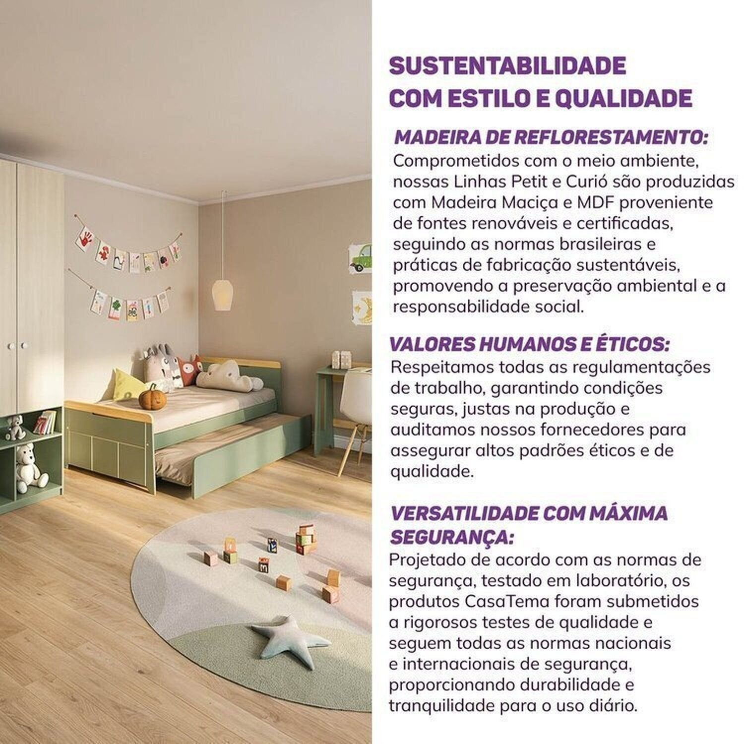 Quarto Infantil Completo Guarda-Roupa Curió Bicama Escrivaninha Estante Petit Verde/Mel Casatema