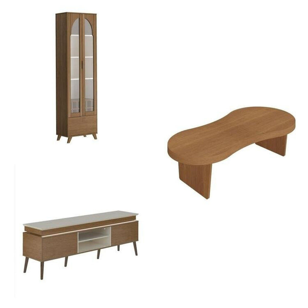 Conjunto Sala de Estar Rack e Cristaleira e Mesa de Centro Murano Marrom Espresso Móveis