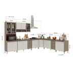 Armário de Cozinha Modulada Completa Fidelitá Paris 7 Peças 600cm 16 Portas 6 Gavetas com Tampo