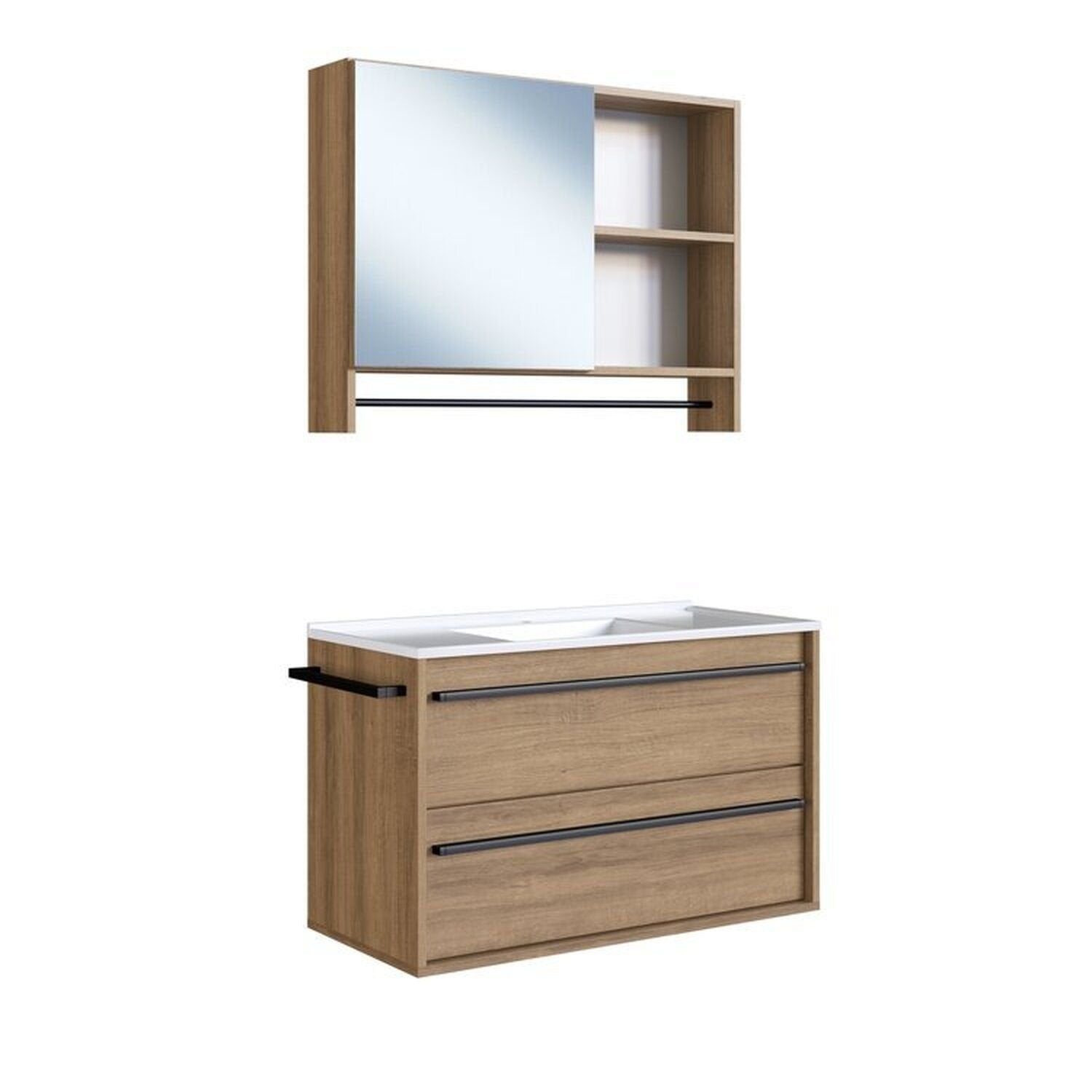 Conjunto para Banheiro Gabinete Suspenso 80cm com Cuba e Espelheira Prodecor CJ8030.20 Marrom/Mel
