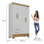 Quarto Infantil Completo Guarda-Roupa 4 Portas 2 Gavetas com Cômoda Liz Espresso Móveis