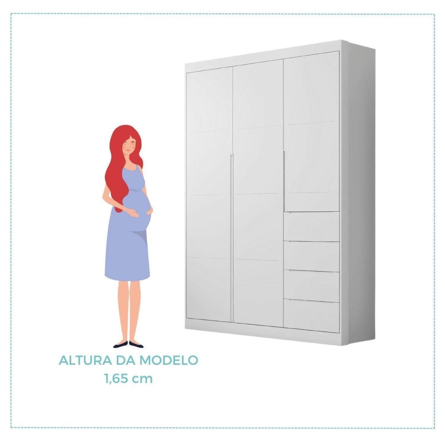 Quarto Infantil Completo Guarda-Roupa 3 Portas 4 Gavetas e Cômoda 4 Portas Eloá Branco Phoenix Baby