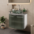 Gabinete para Banheiro Suspenso Cris Metal Standard 62,5cm Cuba de Vidro Branco