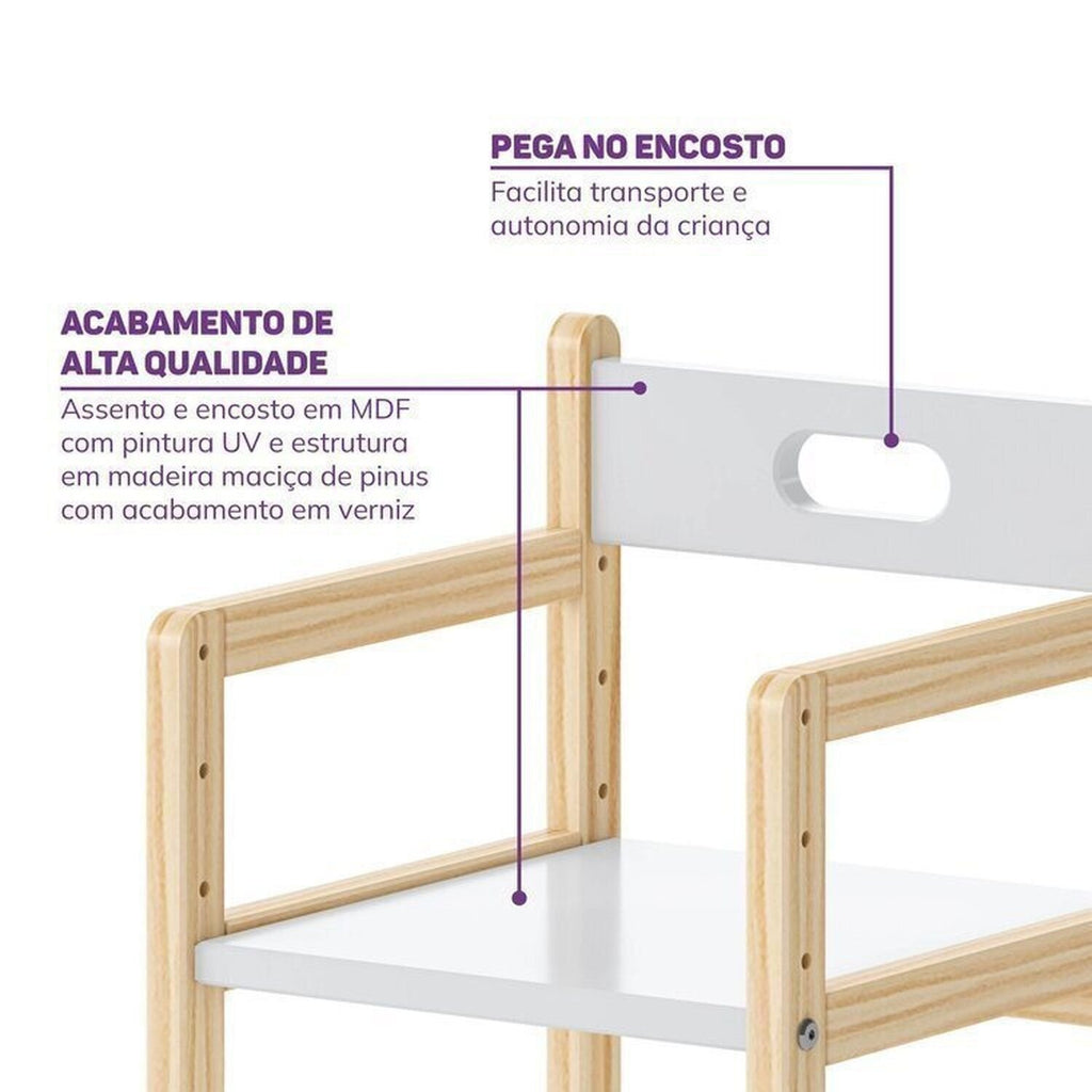 Conjunto Infantil Mesa e Cadeira Evolutiva, Prateleira e Guarda-Roupa Modulado Wave Casatema MadeiraOriginals Branco/Marrom