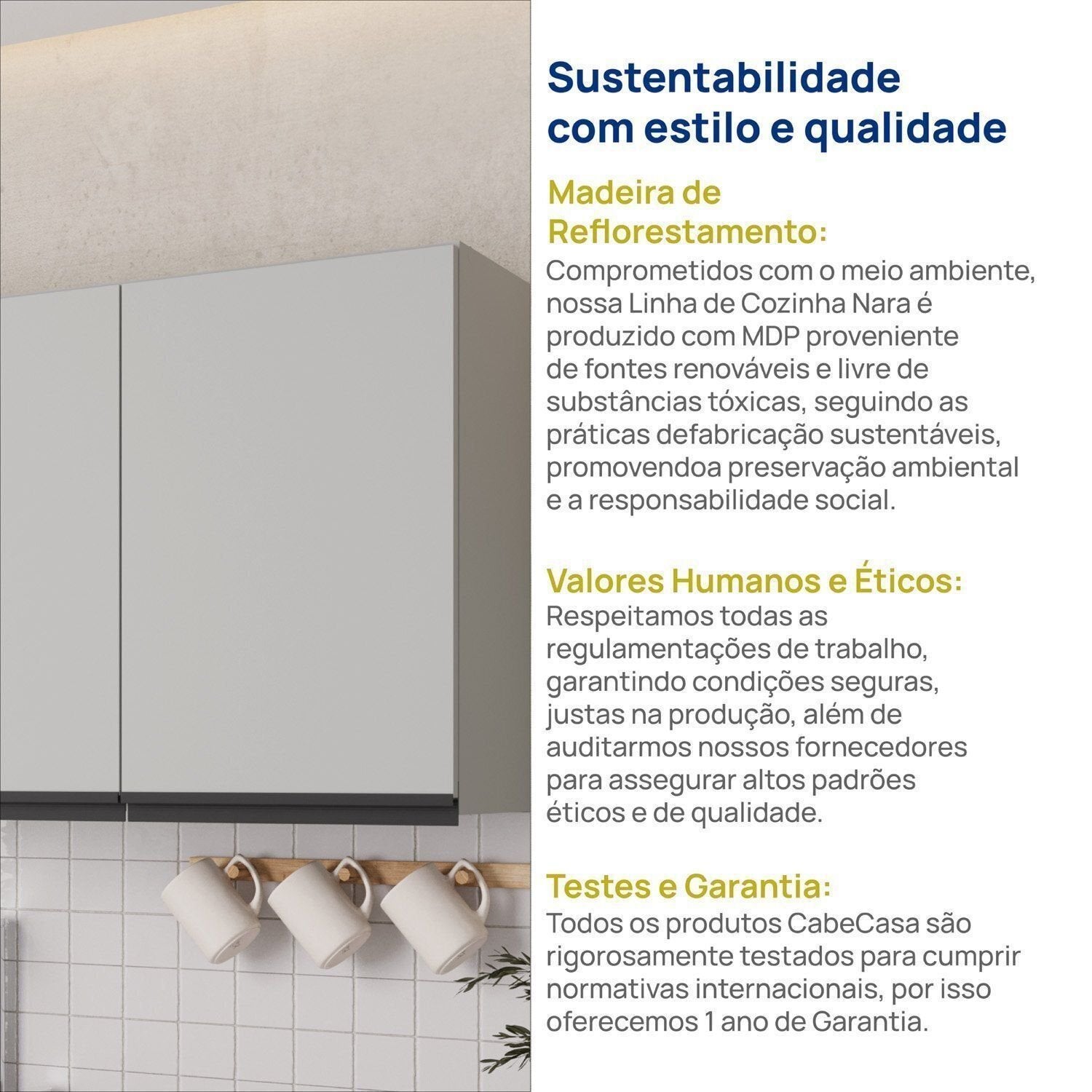 Armário Aéreo 3 Portas 120cm Nara CabeCasa MadeiraOriginals Cinza