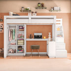 Cama Alta Beliche Office Infantil com Roupeiro e Escrivaninha Moon Yescasa Branco