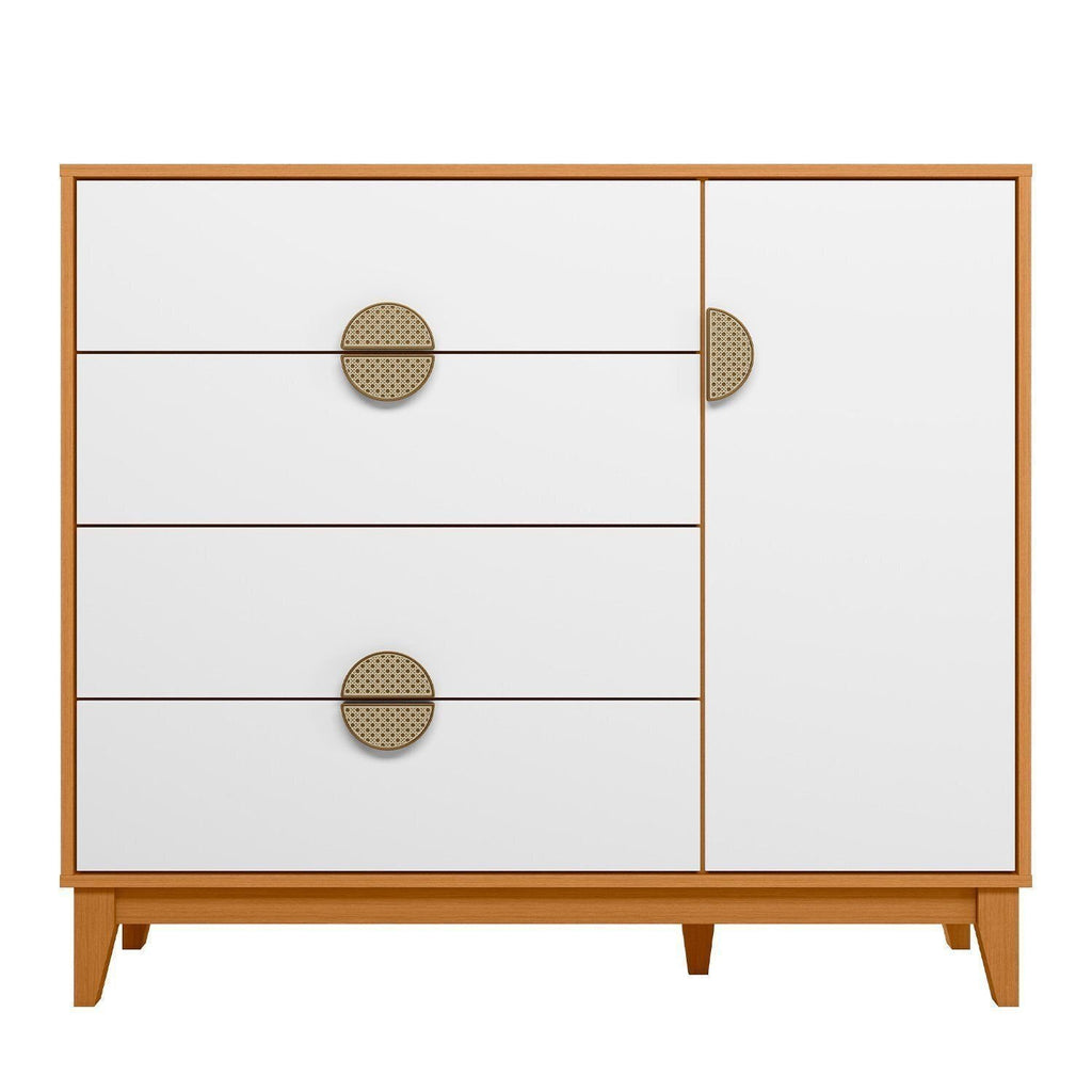 Conjunto Quarto Infantil Kid Guarda-Roupa 3 Portas e Cômoda Sapateira Mimo Albatroz Móveis MDF Cinamomo/Branco