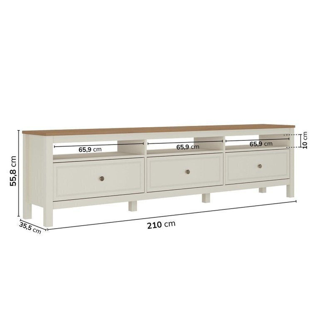 Conjunto Sala Ananda Rack, Estante e Armário Madeira Maciça Off White/Mel CabeCasa MadeiraMadeira