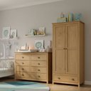 Conjunto Infantil Guarda-Roupa 2 Portas e Cômoda 8 Gavetas 100% Madeira Maciça Topázio Finestra Marrom/Freijó