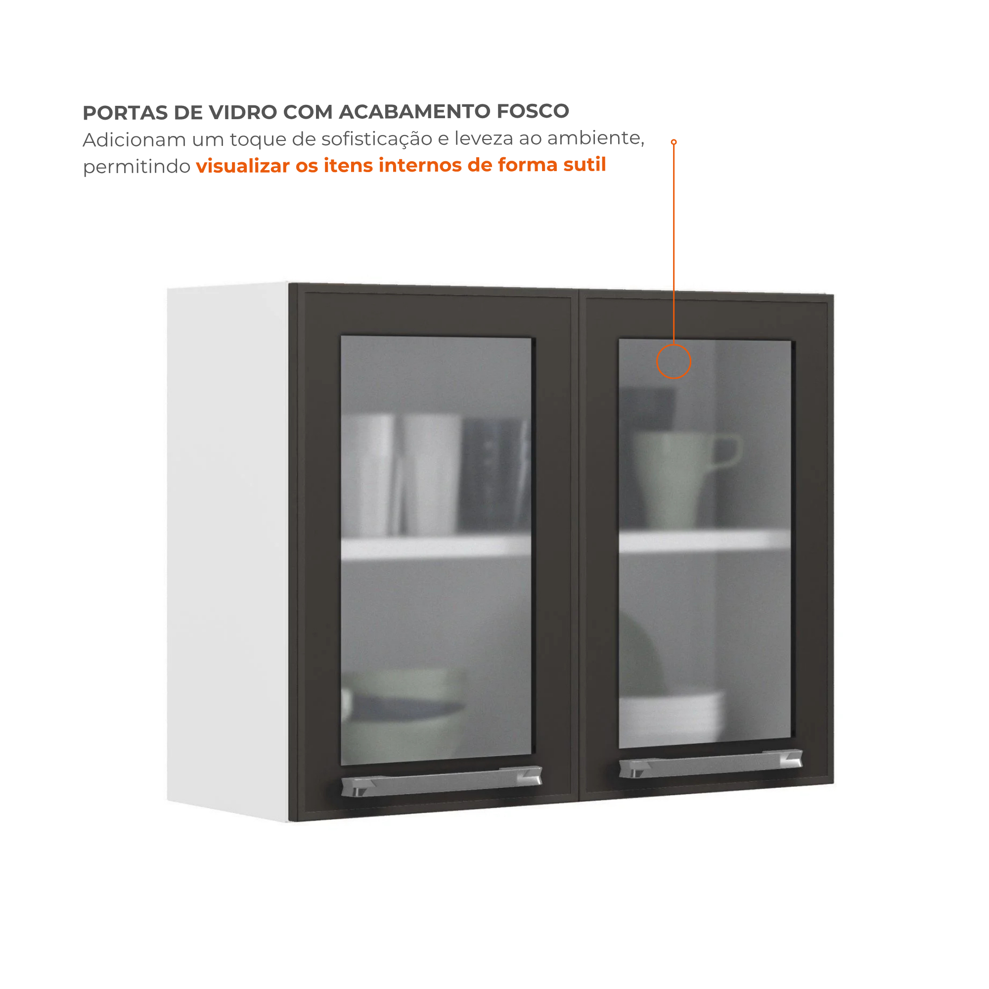 Cozinha Modulada em Aço Florença Itatiaia 5 Peças 11 Portas 2 de Vidro 2 Gavetas Cinza/Branco/Grafite