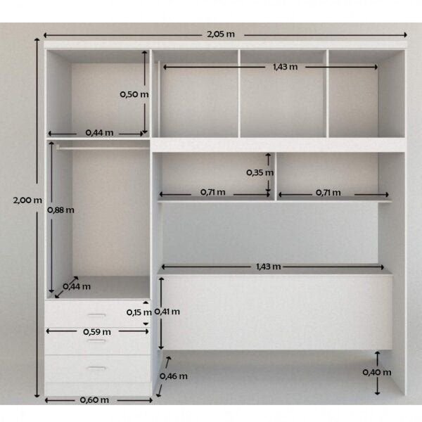 Guarda-Roupa Casal 5 Portas 3 Gavetas Cabeceira Baú Cancun Yescasa Branco
