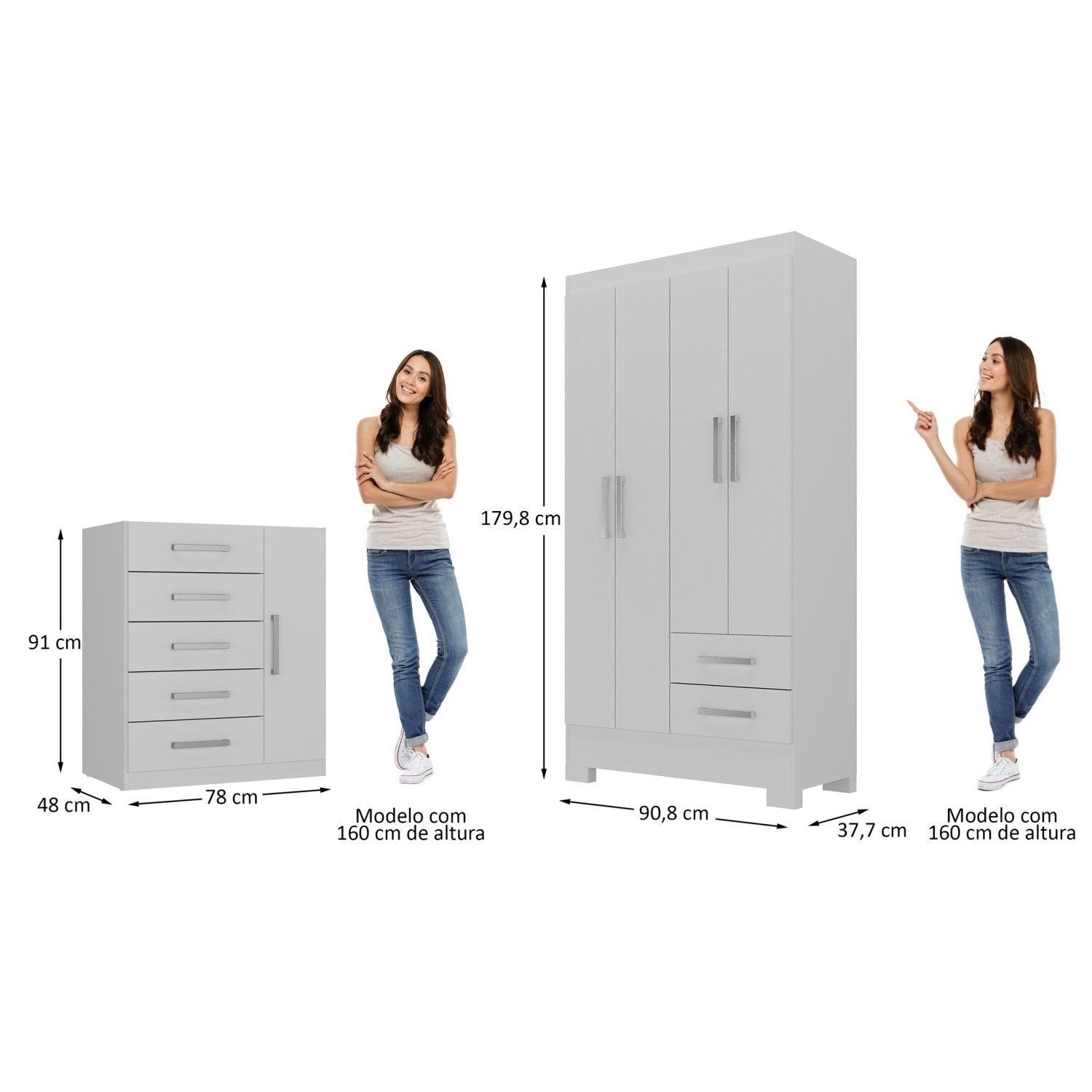 Quarto Infantil Completo Guarda-Roupa 4 Portas 2 Gavetas com Cômoda Amy Espresso Móveis