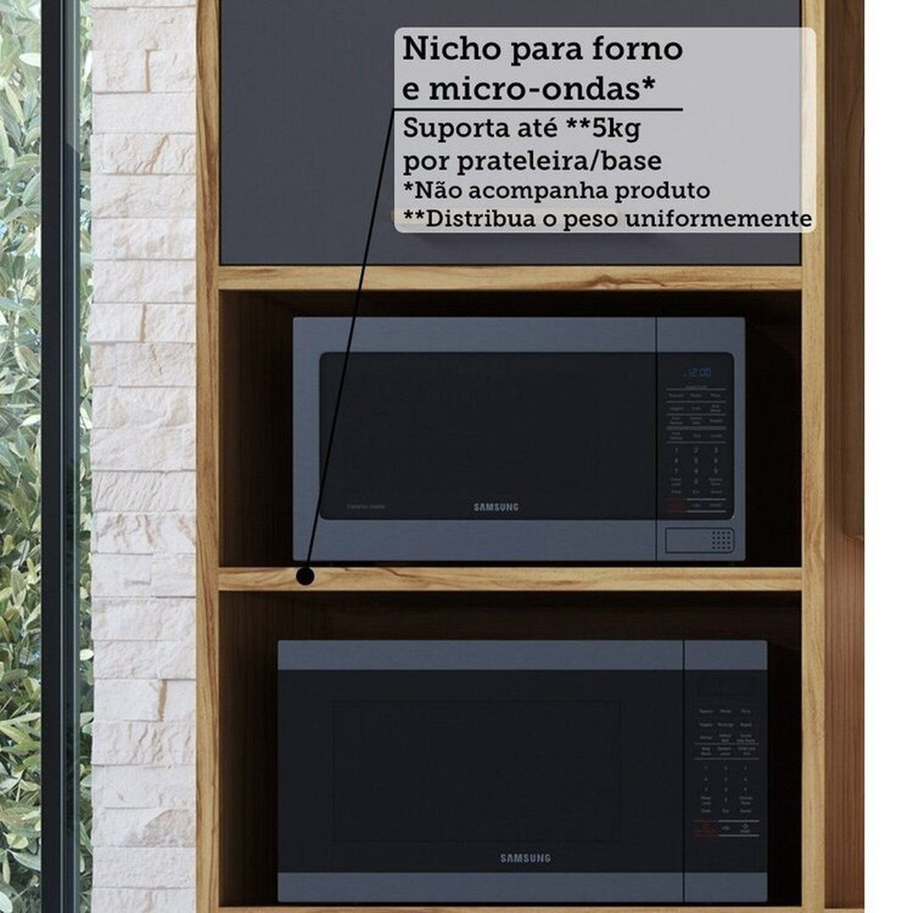 Cozinha Completa Modulada 100% MDF 7 Peças 14 Portas 6 Gavetas e Vidro 429cm Vicenza Espresso Móveis Cinza/Amêndoa/Chumbo