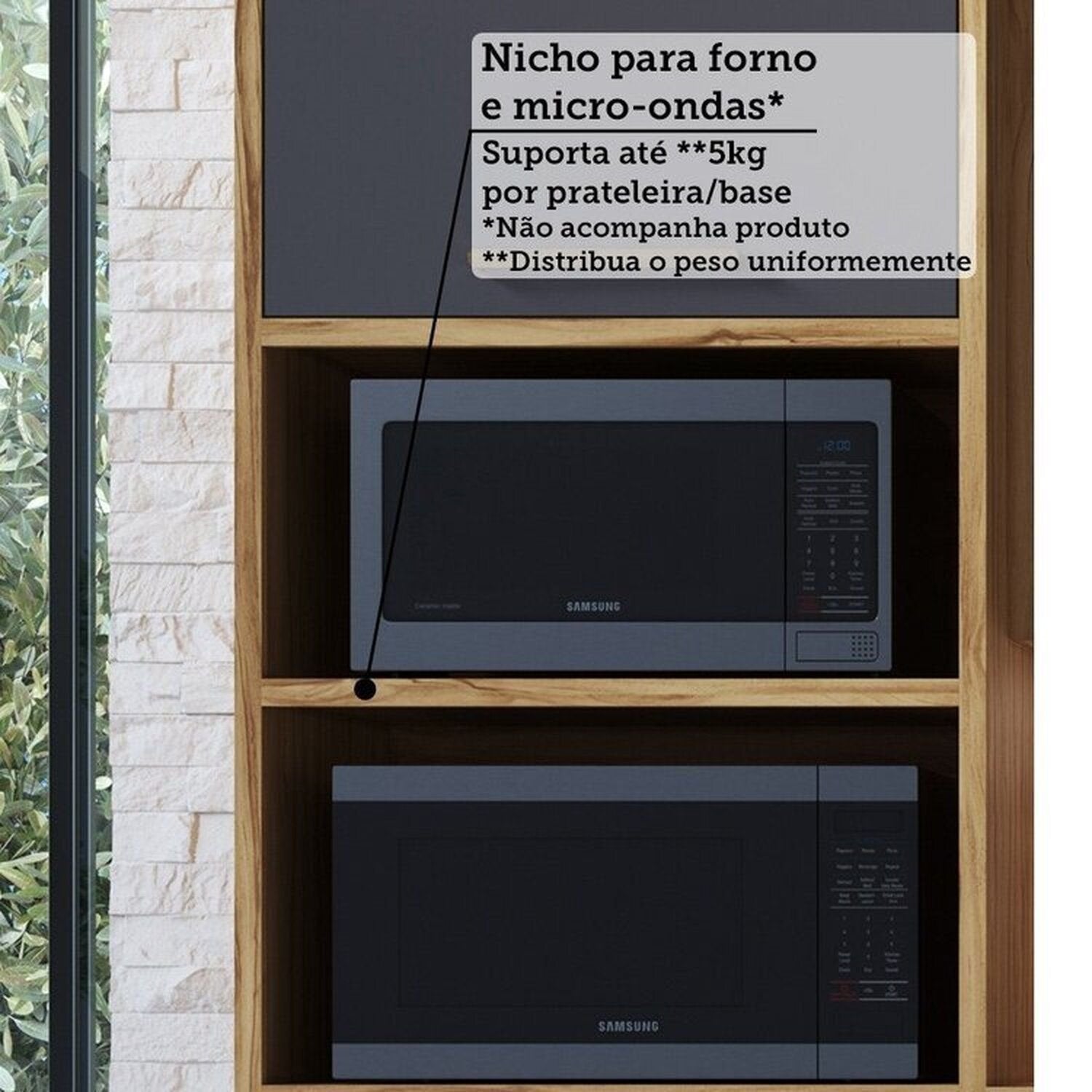 Cozinha Completa Modulada 100% MDF 7 Peças 14 Portas 6 Gavetas e Vidro 429cm Vicenza Espresso Móveis Cinza/Amêndoa/Chumbo