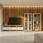 Conjunto Sala de Estar Ananda Rack Estante e Cristaleira Madeira Maciça Off White/Mel CabeCasa MadeiraMadeira