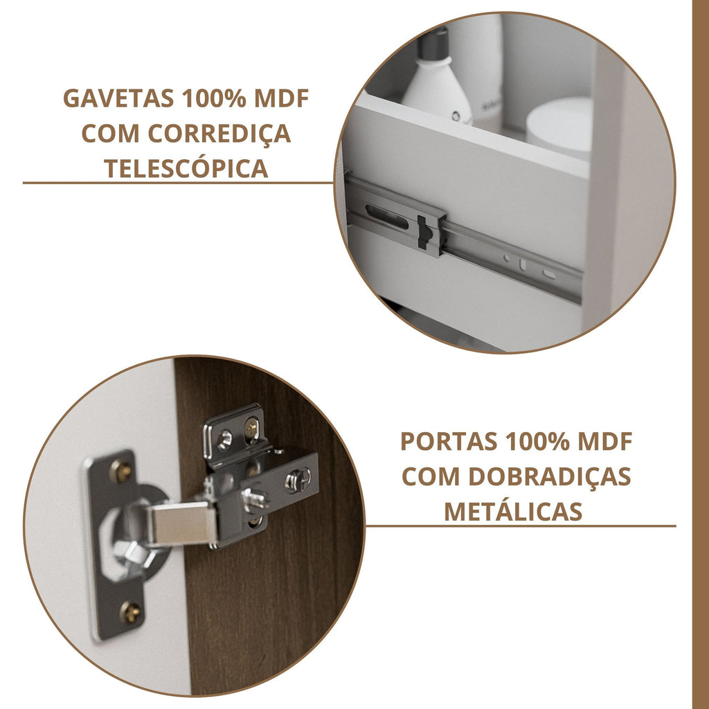 Gabinete Suspenso com Cuba e Espelheira MGM Móveis Isa Marrom/Amêndoa/Off White