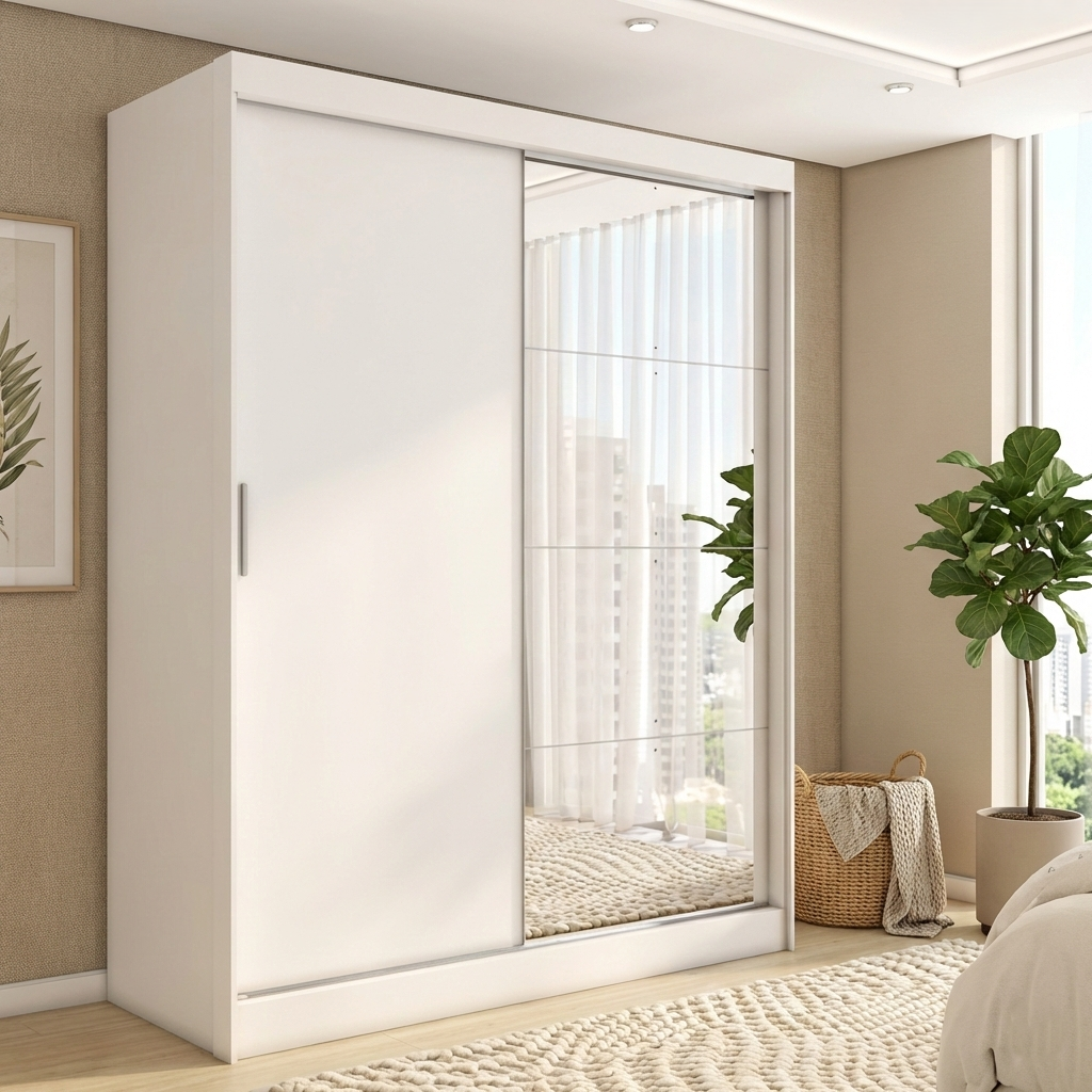 Guarda-Roupa Casal 2 Portas de Correr 4 Gavetas London Demóbile 100% MDF Branco/Amêndola