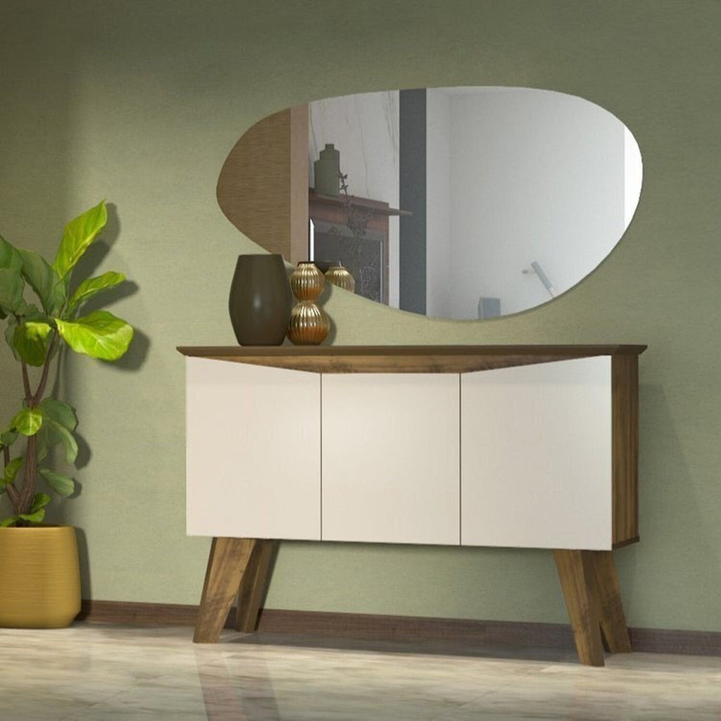 Conjunto 3 Peças Sala de Estar Mesa de Centro Lucca Buffet Oásis Rack Lumina Pinho/Off White Artely