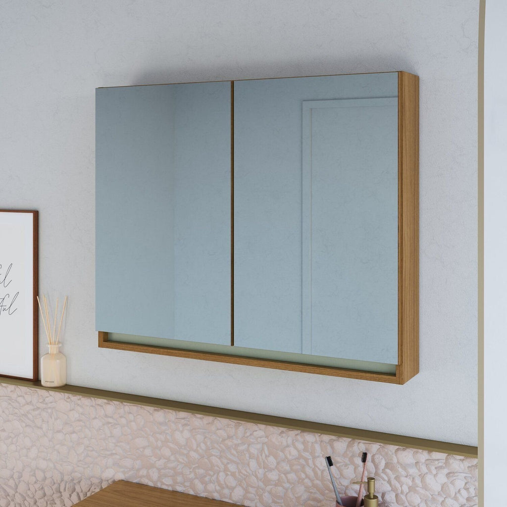 Armário Espelheira para Banheiro Lívia Yescasa 2 Portas 80cm Marrom/Freijo/Moscatel/Urbi