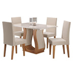 Conjunto Sala de Jantar Mesa Retangular Tampo Vidro/MDF com 4 Cadeiras Inovare Viero Bege