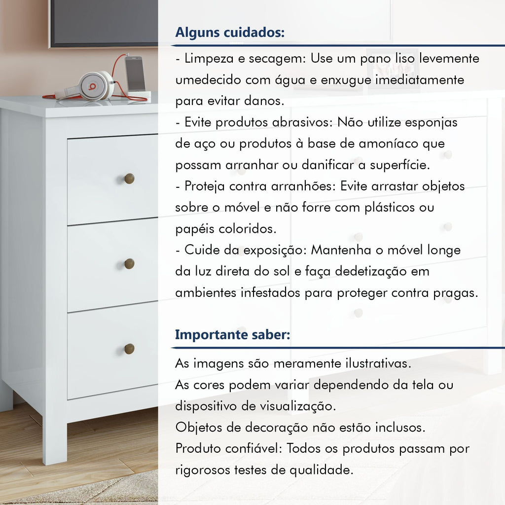 Cômoda para Quarto 6 Gavetas Estilo Clássico MDF Maggiore New 162cm Espresso Móveis Branco