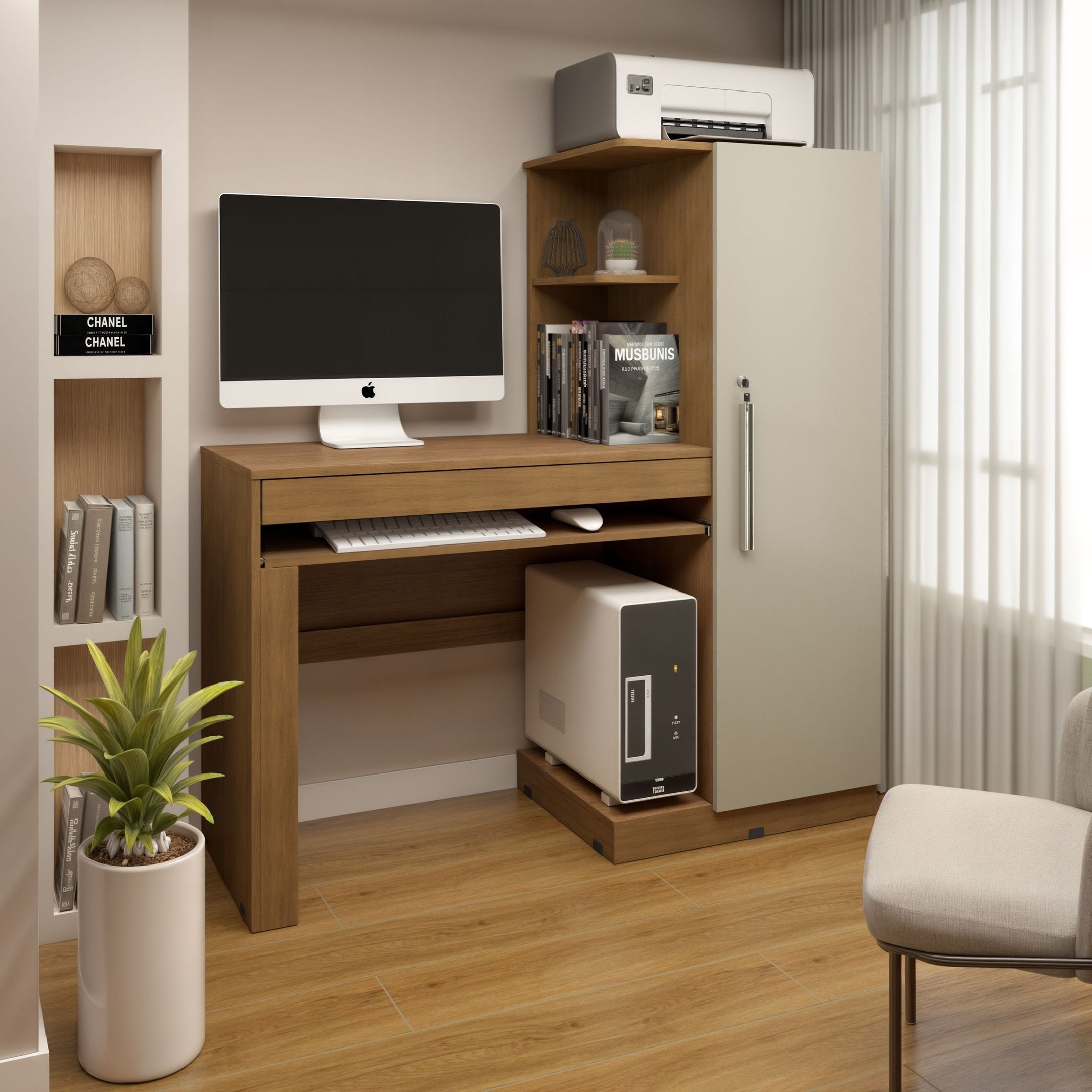 Mesa para Computador Escrivaninha com Armário Office 1 Gaveta 130cm Valdemóveis