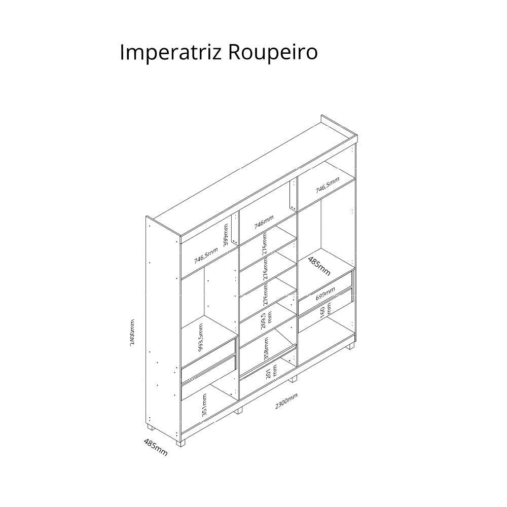 Guarda-Roupa Casal 6 Portas Reflecta 4 Gavetas Imperatriz Yescasa 100% MDF Off White