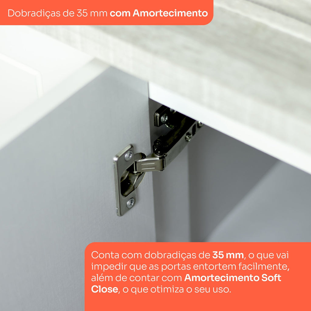 Armário Aéreo 3 Portas 120cm Emily Espresso Móveis Branco/HP