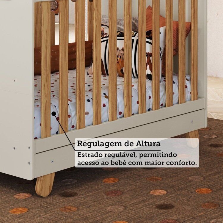 Berço Minicama 4 em 1 Americano 100% MDF Levy Espresso Móveis Bege/Off-White/Amêndoa