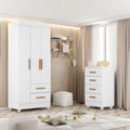 Quarto Bebê Infantil com Guarda-Roupa 3 Portas e 2 Gavetas com Cômoda 4 Gavetas Lite Infantil Móveis Leão Branco