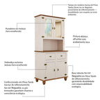 Kit Cozinha 4 Portas 2 Gavetas Tampo Base e Pés em Madeira Maciça Joy Branco/Off White