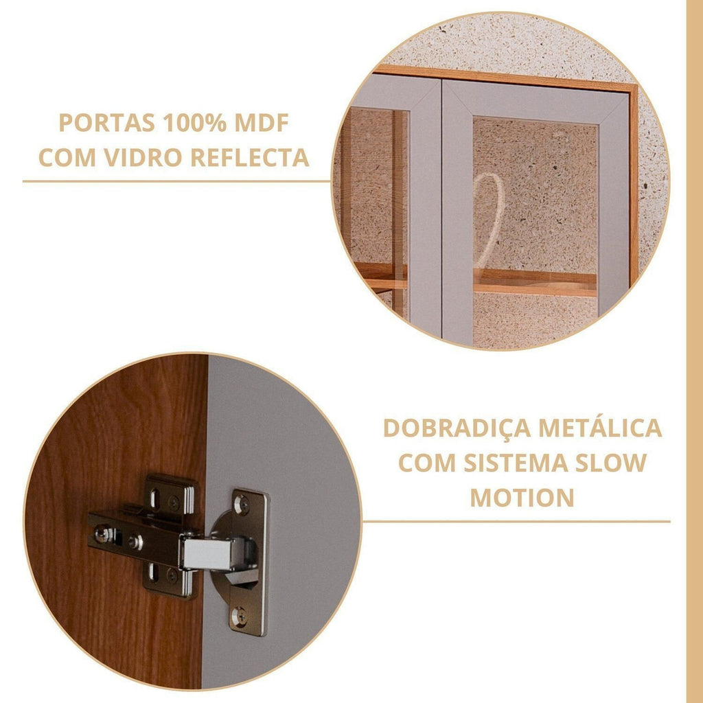 Cozinha Modulada 6 Peças Brilhante Cristaleira 2 Balcões 3 Armários Aéreos Bege/Cinamomo/Platina