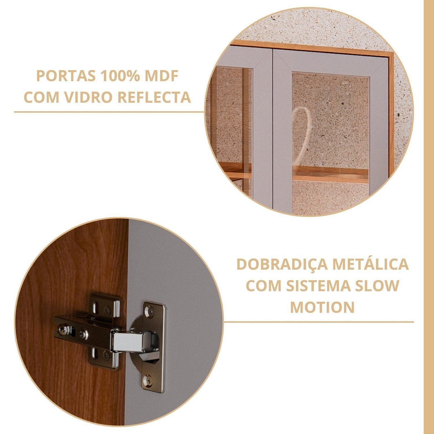 Cozinha Modulada 6 Peças Brilhante Cristaleira 2 Balcões 3 Armários Aéreos Bege/Cinamomo/Platina