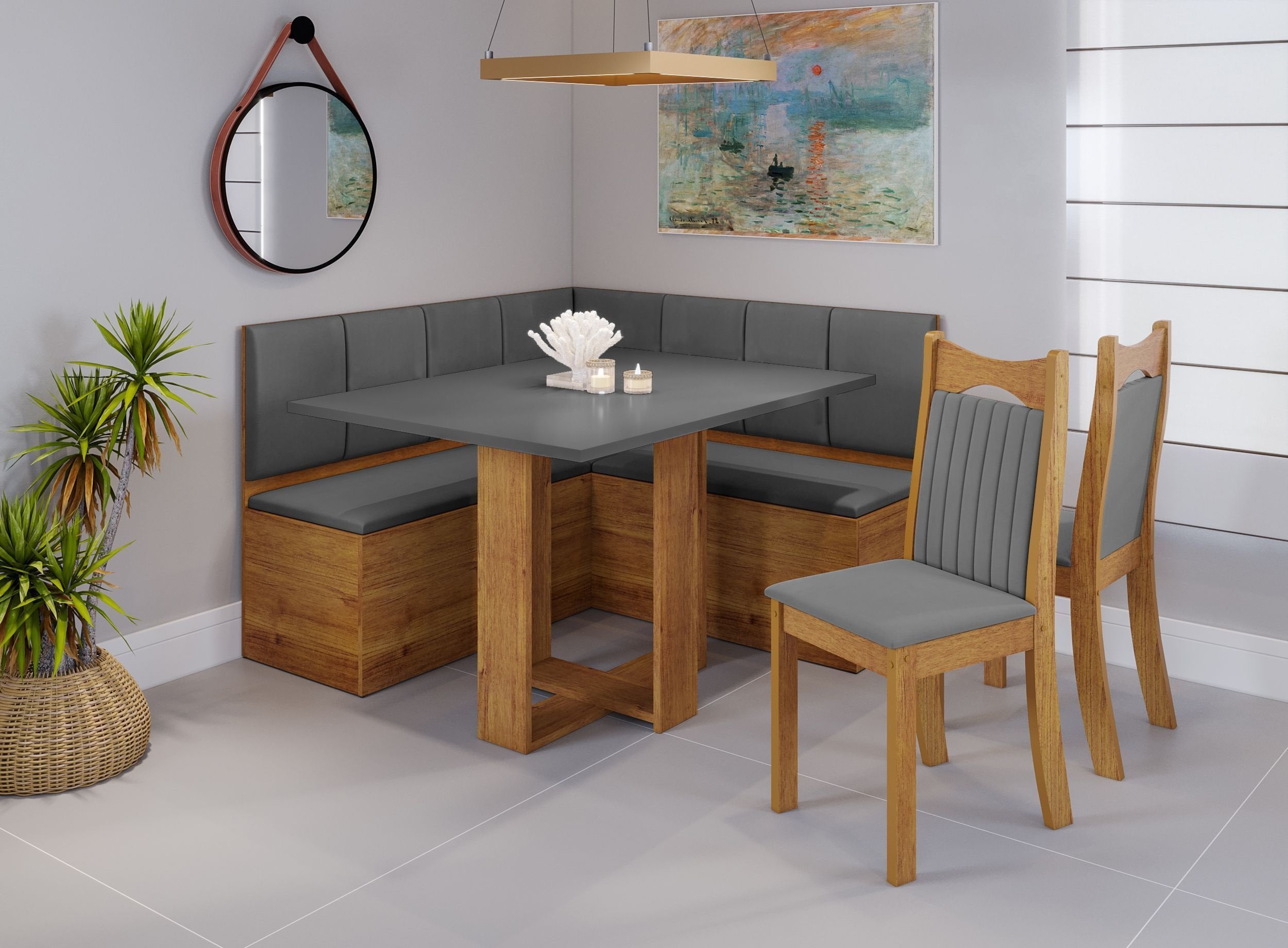 Conjunto Canto Alemão Baú América com Mesa Retangular 1,20x80 e 2 Cadeiras Dalas Yescasa
