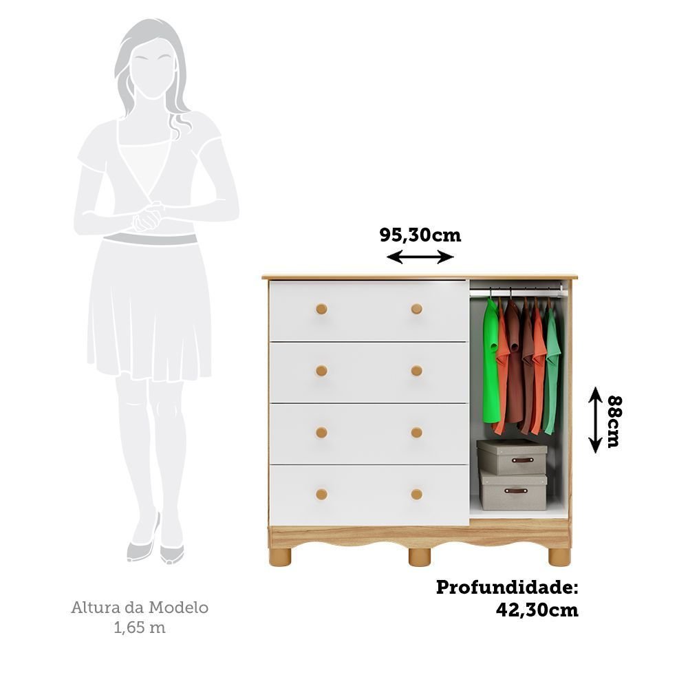 Cômoda Infantil 1 Porta 4 Gavetas 100% MDF Mimo Espresso Móveis Branco Brilho/Amêndoa