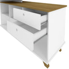 Escrivaninha Retrô em L Mesa Escritório e Home Office 2 Gavetas 5 Nichos 145cm Artany