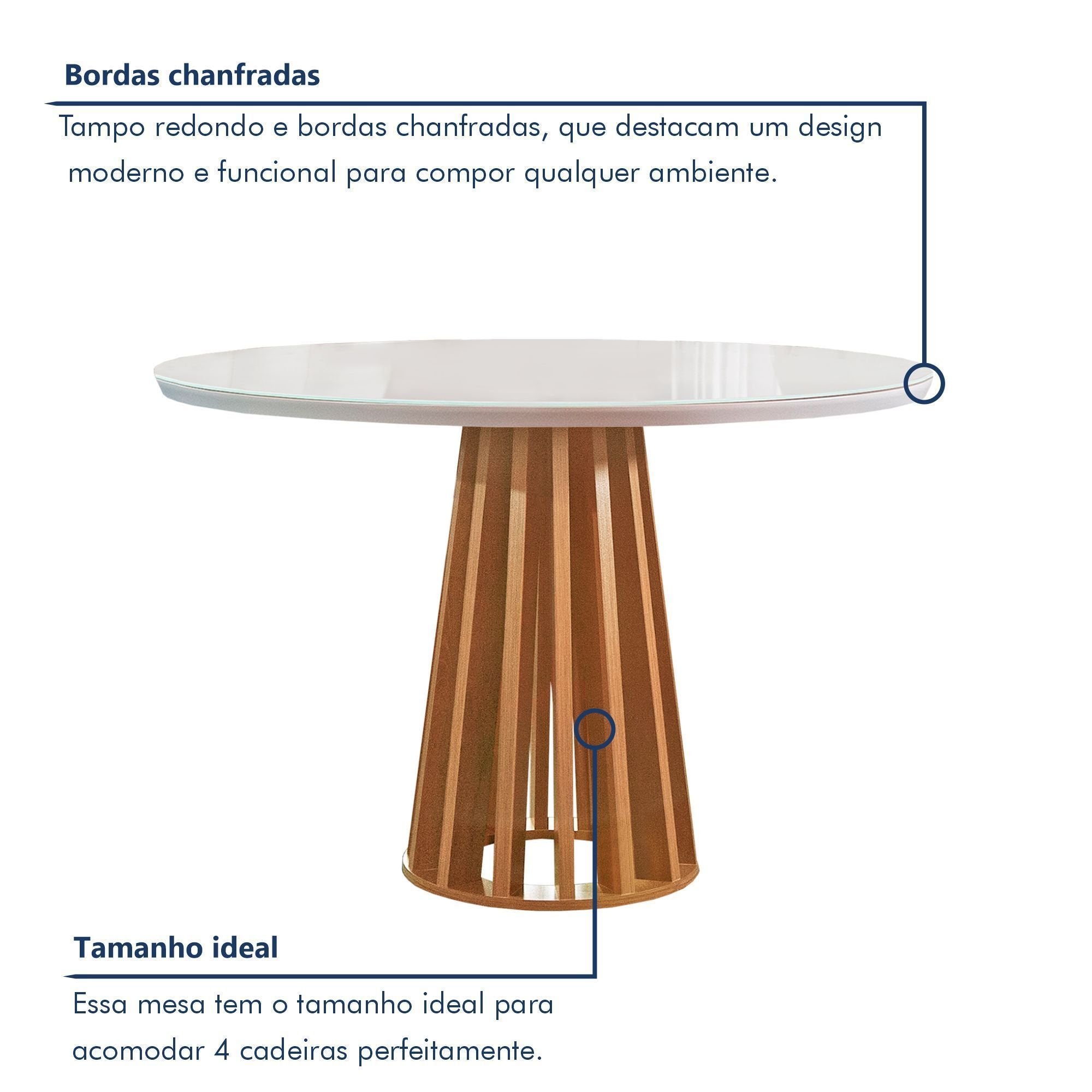 Conjunto Sala de Jantar Mesa Tampo Redondo Vidro Kansas 100cm com 4 Cadeiras Arizona Cel Móveis