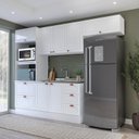 Cozinha Completa Modulada Pérola 4 Peças Torre Quente Aéreo 3 Portas Balcão 2 Gavetas Basculante Azul/Branco 270,2x219,4x52cm