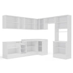 Cozinha Completa Modulada Pérola Yescasa 9 Peças Torre Quente Aéreo Balcão Basculante Canto Rodapé Branco/Azul