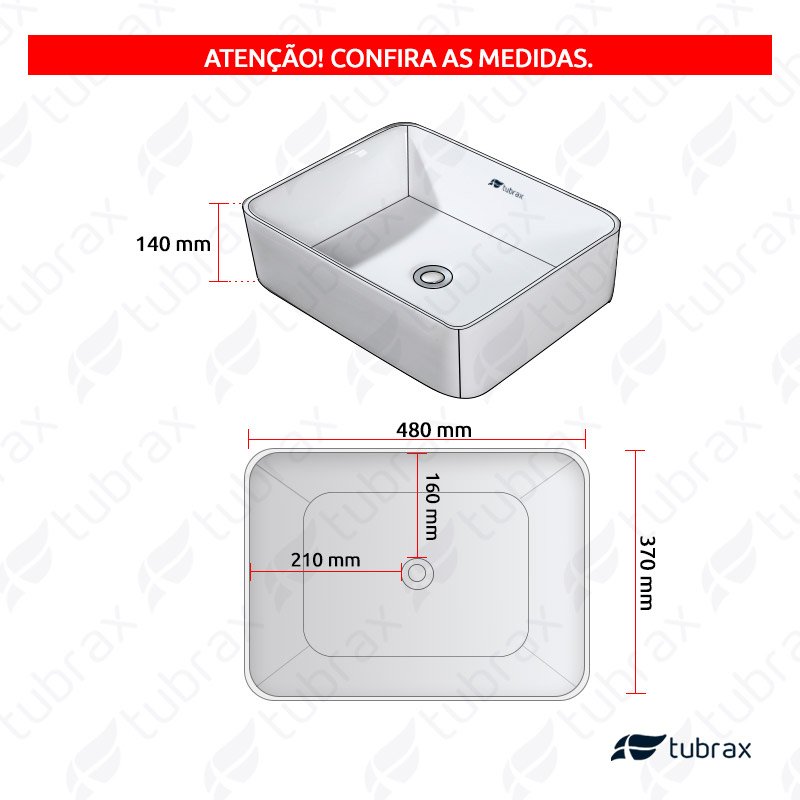 Cuba Banheiro Lavabo Cerâmica Retangular Branca Apoio Tubrax BAB0003