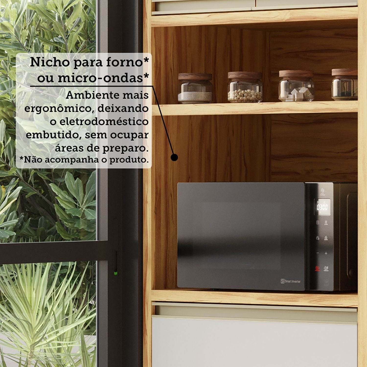 Cozinha Completa Modulada Barbados 7 Peças 16 Portas com Vidro e Tampo 100% MDF Espresso Móveis Bege/Amêndoa/Off White