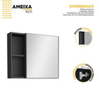 Espelheira para Banheiro Cozimax Ameixa 1 Porta 2 Nichos 60cm Preto