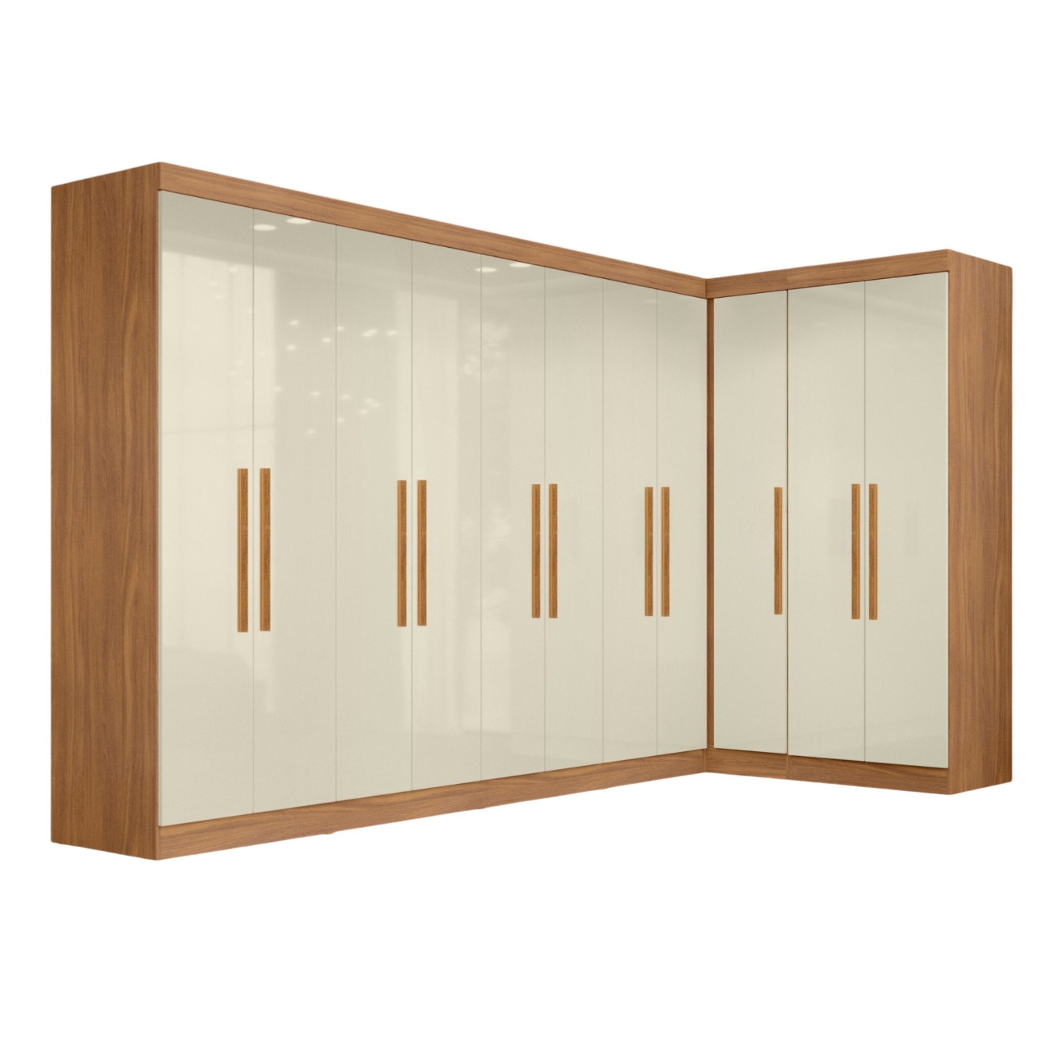 Guarda-Roupa Modulado de Canto 11 Portas 4 Gavetas Paris Maxel Off White/Cinamomo