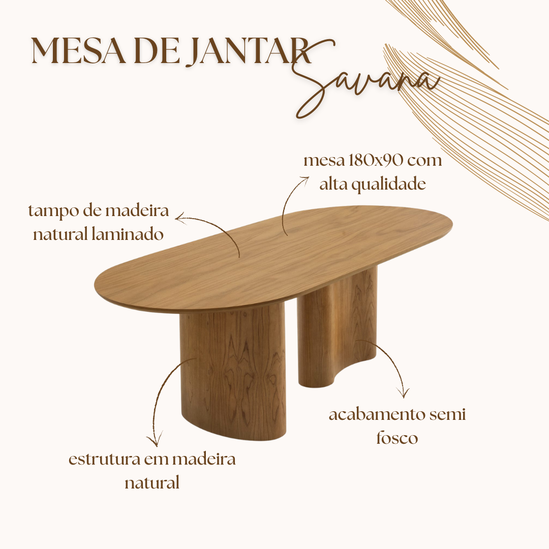 Conjunto Mesa de Jantar Savana e 8 Cadeiras Arezzo Madeira Laminado Natural Área Gourmet