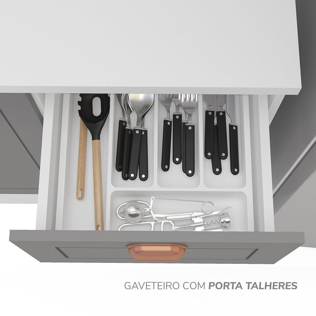 Cozinha Completa Modulada 8 Peças com Rodapé Pérola Yescasa Cinza/Branco