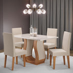 Conjunto Sala de Jantar Mesa Retangular Tampo Vidro/MDF com 4 Cadeiras Inovare Viero Bege