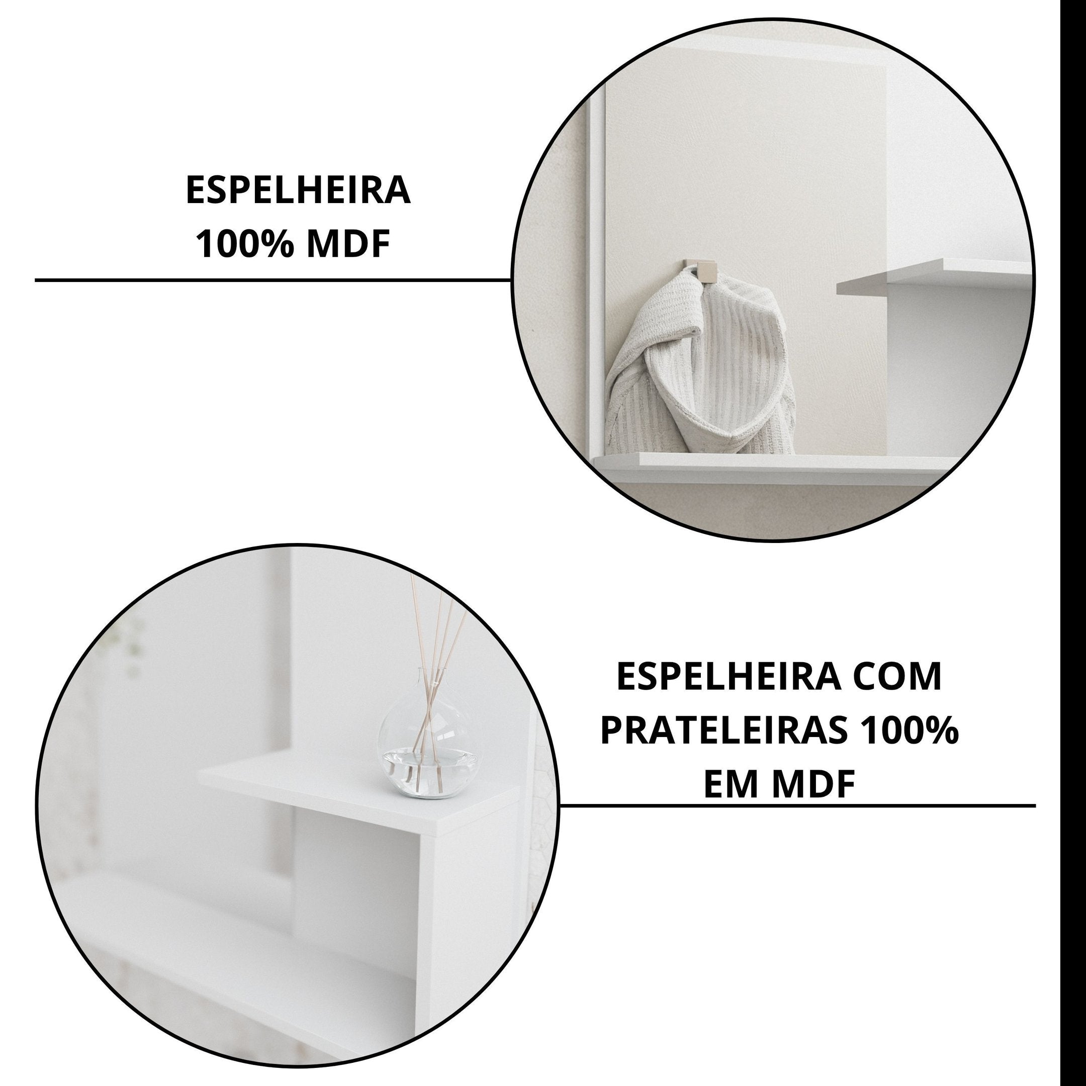 Conjunto para Banheiro Gabinete Suspenso com Cuba e Espelheira Bia MGM Móveis Branco