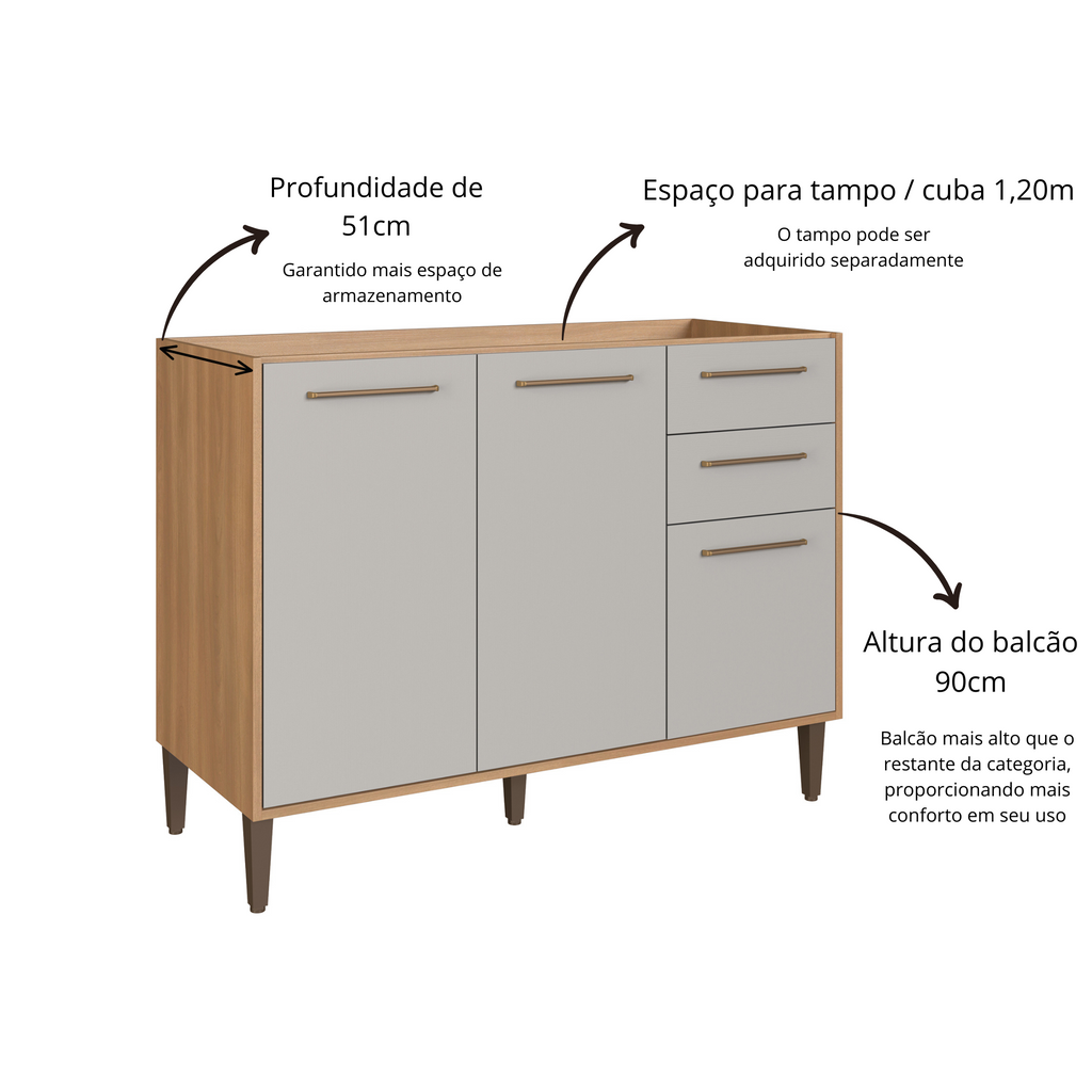 Cozinha Modulada Completa 6 Peças Cristaleira 12 Portas 3 Gavetas Jade Marrom/Freijó/Arenas Delmarco Móveis